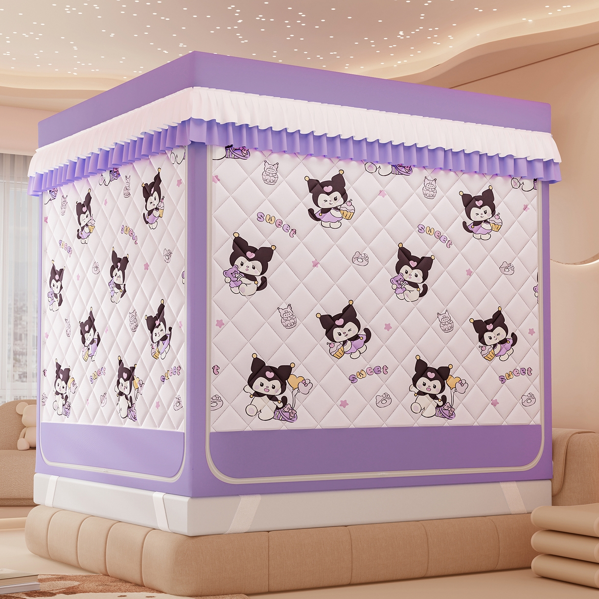 91家纺网 家纺一手货源 找家纺 浪幔纱蚊帐 2025新款卡通印花款夹棉蚊帐 甜心洛米