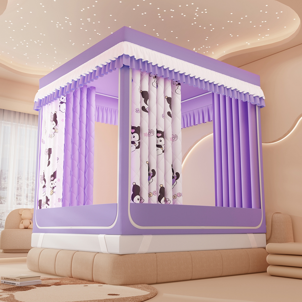 91家纺网 家纺一手货源 找家纺 浪幔纱蚊帐 2025新款卡通印花款夹棉蚊帐 甜心洛米