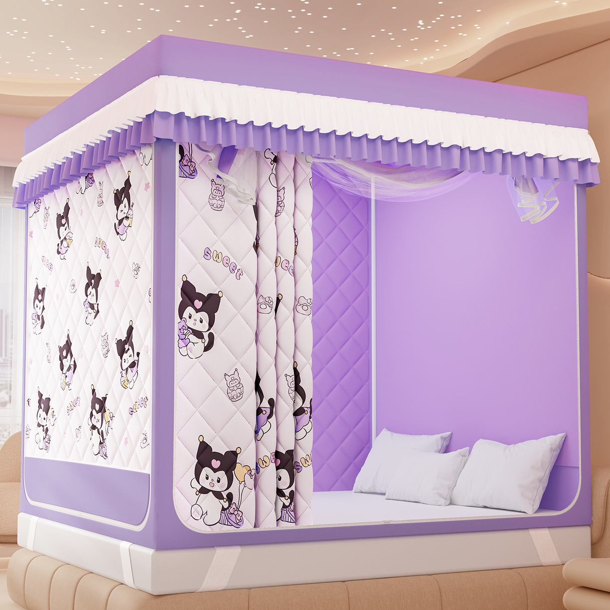 91家纺网 家纺一手货源 找家纺 浪幔纱蚊帐 2025新款卡通印花款夹棉蚊帐 甜心洛米