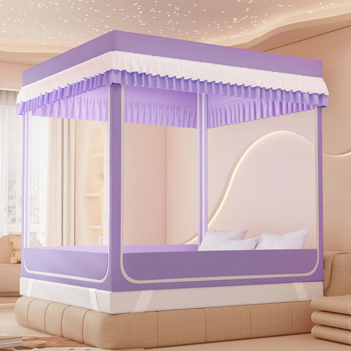 91家纺网 家纺一手货源 找家纺 浪幔纱蚊帐 2025新款卡通印花款夹棉蚊帐 甜心洛米