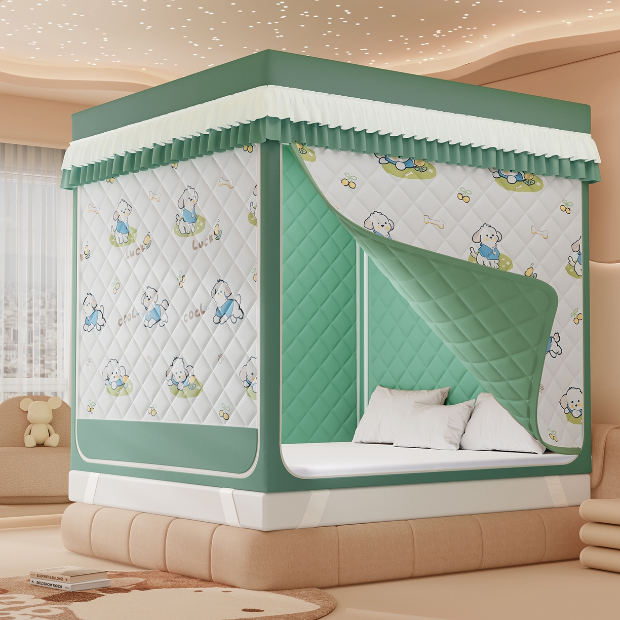 浪幔纱蚊帐 2025新款卡通印花款夹棉蚊帐 幸运狗