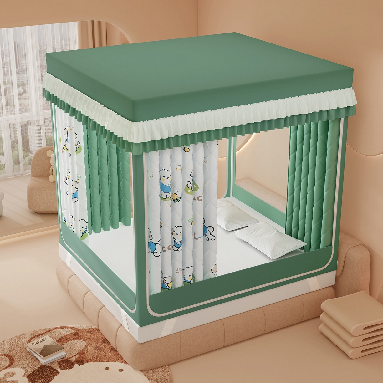 91家纺网 家纺一手货源 找家纺 浪幔纱蚊帐 2025新款卡通印花款夹棉蚊帐 幸运狗