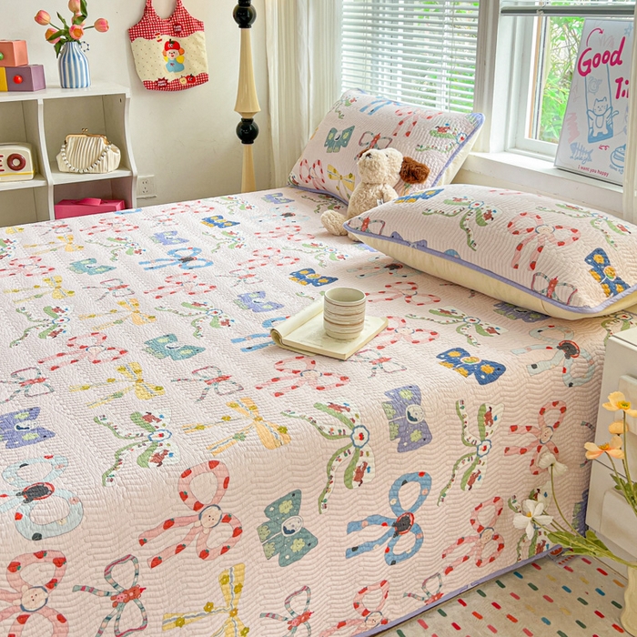 91家纺网 家纺一手货源 找家纺 羽爱家纺2025全棉13372新疆棉花床盖三件套 蝴蝶结