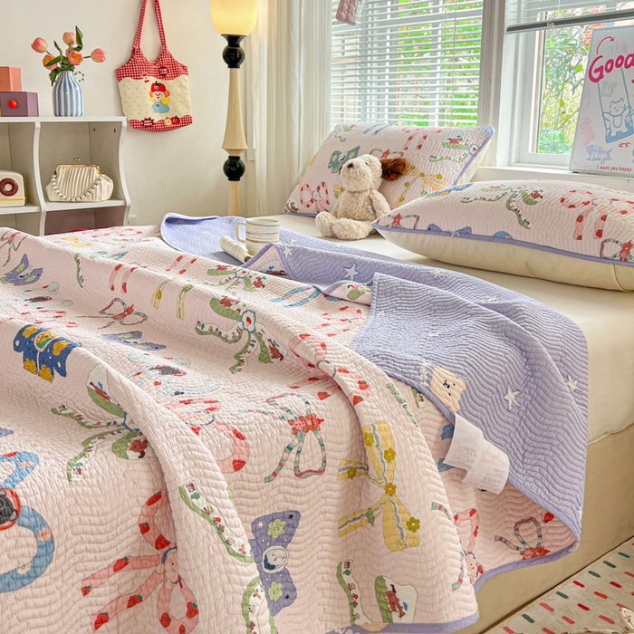 91家纺网 家纺一手货源 找家纺 羽爱家纺2025全棉13372新疆棉花床盖三件套 蝴蝶结