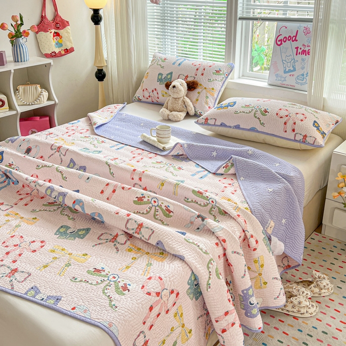 91家纺网 家纺一手货源 找家纺 羽爱家纺2025全棉13372新疆棉花床盖三件套 蝴蝶结