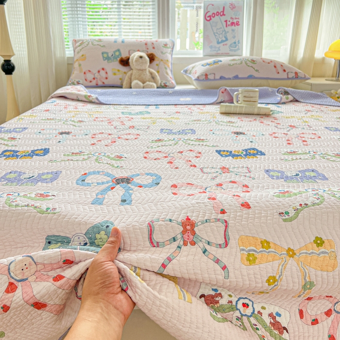 91家纺网 家纺一手货源 找家纺 羽爱家纺2025全棉13372新疆棉花床盖三件套 蝴蝶结