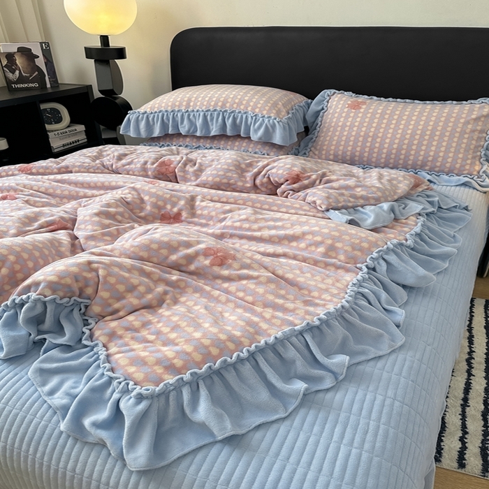 91家纺网 家纺一手货源 找家纺 欧尚 2025新款法式大花边床盖四件套 法式蓝色天空