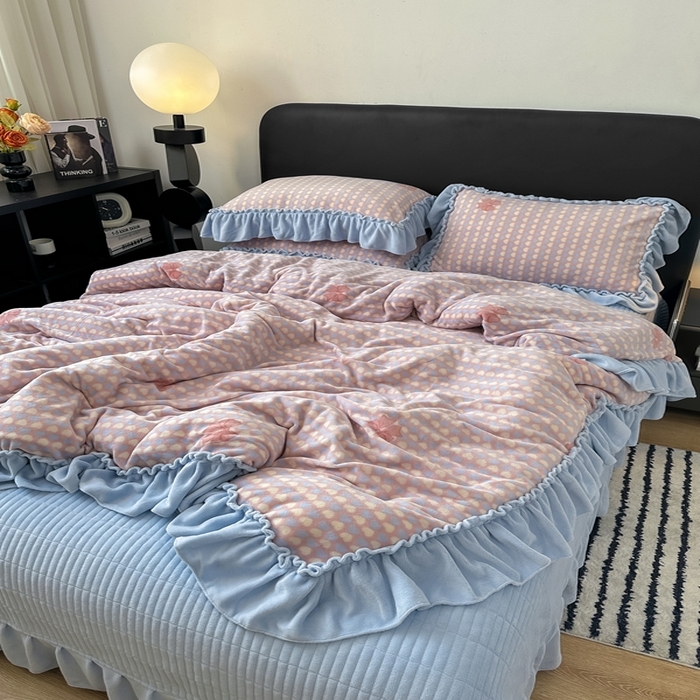 91家纺网 家纺一手货源 找家纺 欧尚 2025新款法式大花边床盖四件套 法式蓝色天空