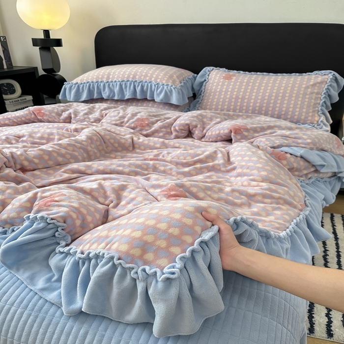 91家纺网 家纺一手货源 找家纺 欧尚 2025新款法式大花边床盖四件套 法式蓝色天空