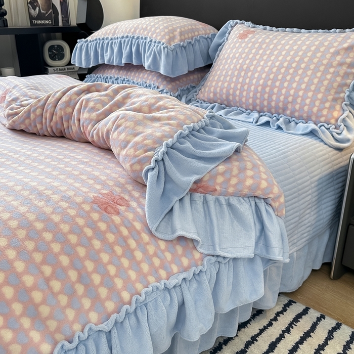 欧尚 2025新款法式大花边床盖四件套 法式蓝色天空