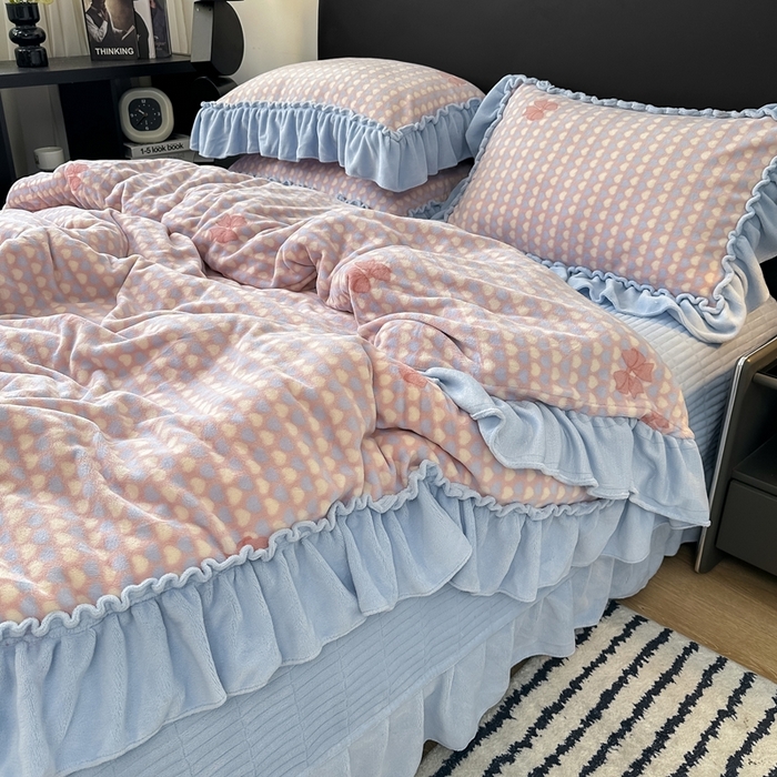 91家纺网 家纺一手货源 找家纺 欧尚 2025新款法式大花边床盖四件套 法式蓝色天空