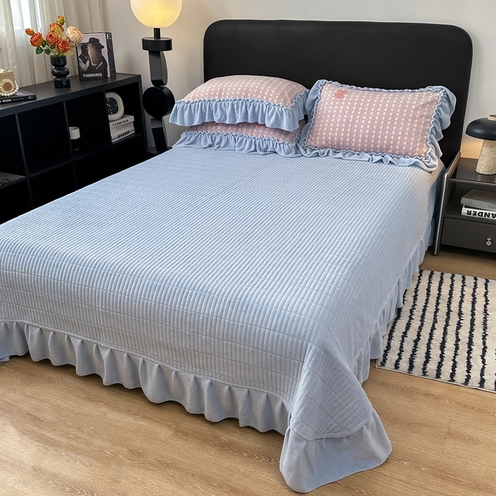 91家纺网 家纺一手货源 找家纺 欧尚 2025新款法式大花边床盖四件套 法式蓝色天空