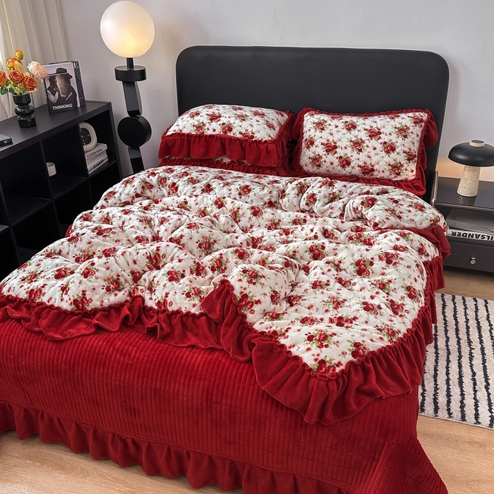 91家纺网 家纺一手货源 找家纺 欧尚 2025新款法式大花边床盖四件套 法式梨花落