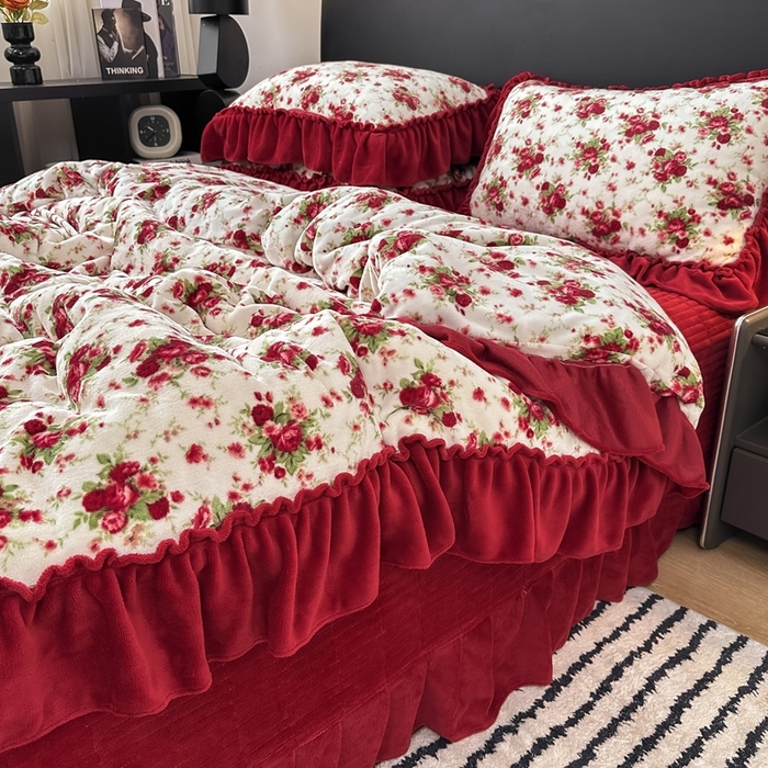 91家纺网 家纺一手货源 找家纺 欧尚 2025新款法式大花边床盖四件套 法式梨花落