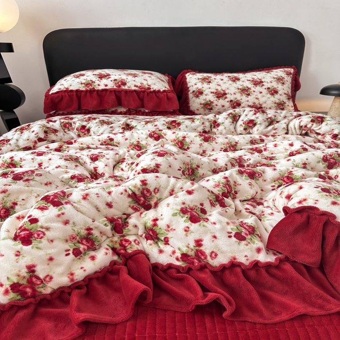 91家纺网 家纺一手货源 找家纺 欧尚 2025新款法式大花边床盖四件套 法式梨花落