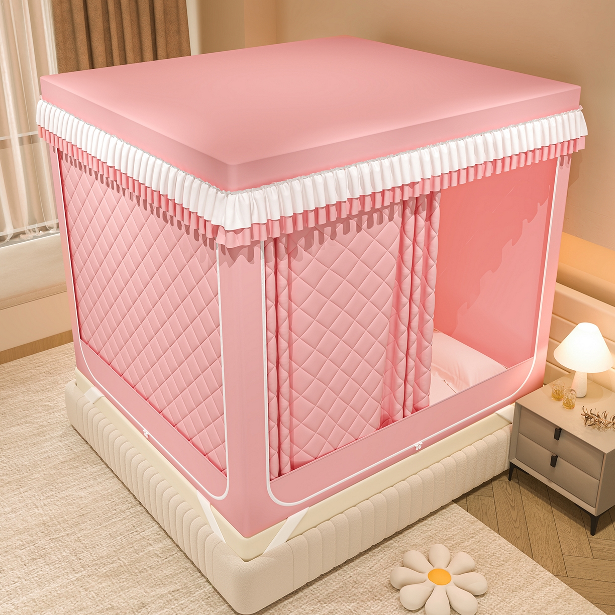 91家纺网 家纺一手货源 找家纺 （总）浪幔纱蚊帐 2025新款纯色夹棉蚊帐