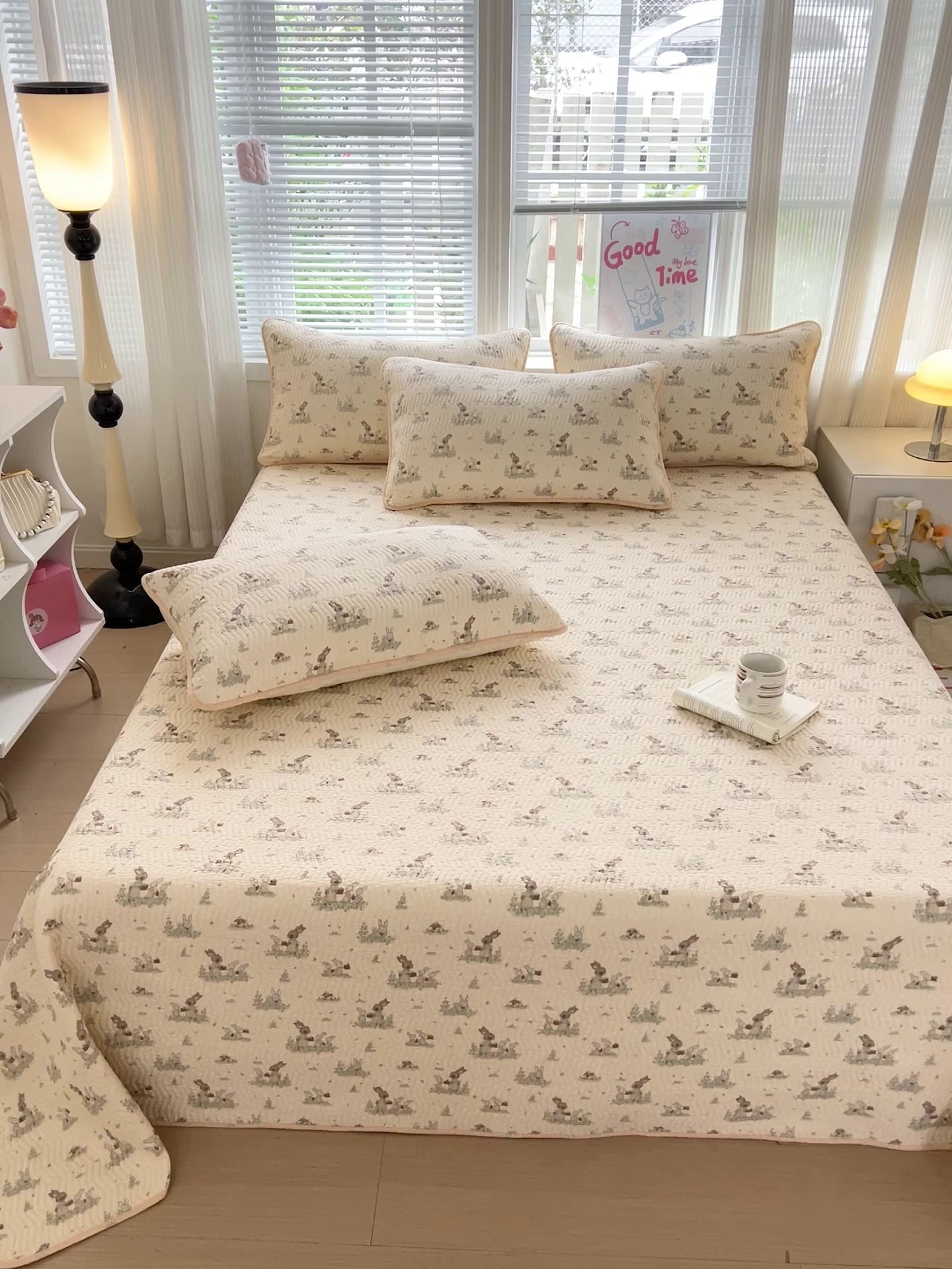 91家纺网 家纺一手货源 找家纺 羽爱家纺2025全棉13372新疆棉花床盖三件套 萌萌兔