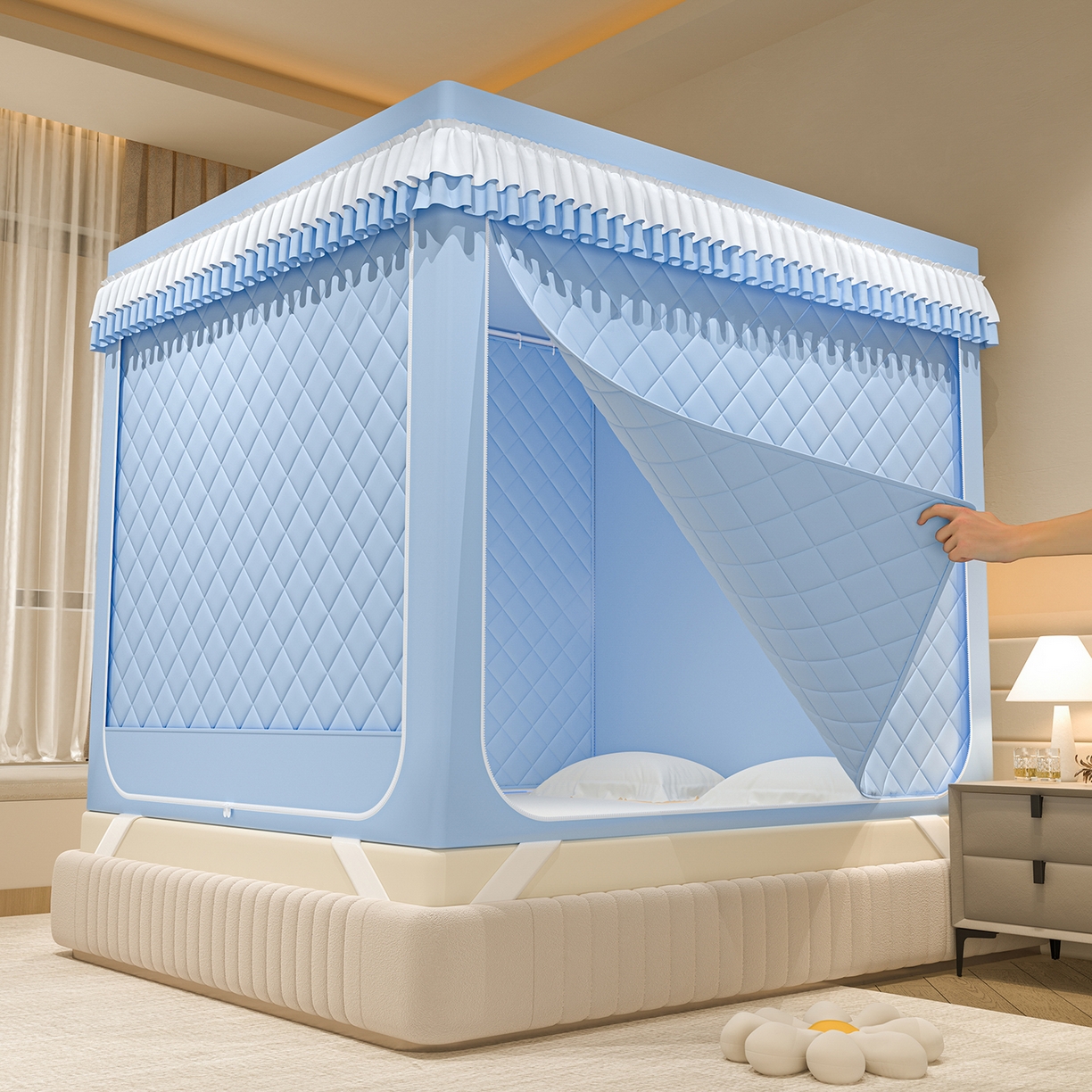 91家纺网 家纺一手货源 找家纺 （总）浪幔纱蚊帐 2025新款纯色夹棉蚊帐