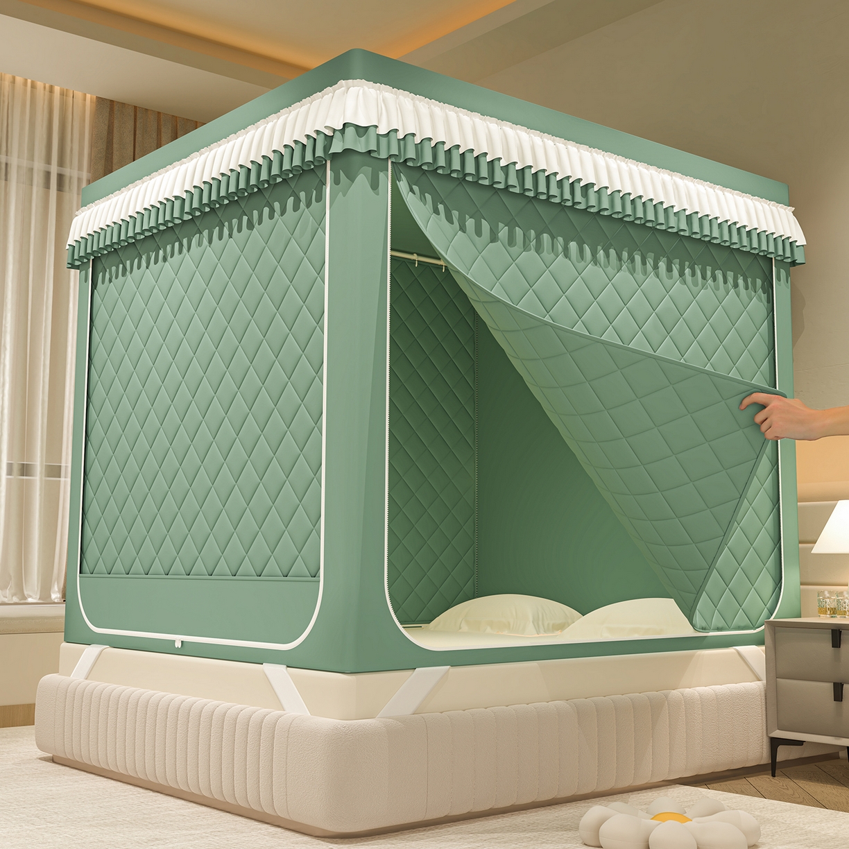 91家纺网 家纺一手货源 找家纺 （总）浪幔纱蚊帐 2025新款纯色夹棉蚊帐