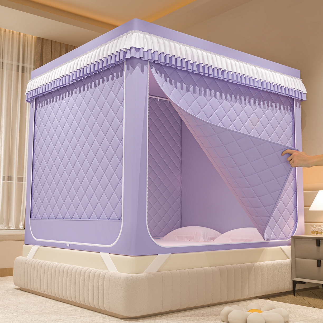 91家纺网 家纺一手货源 找家纺 （总）浪幔纱蚊帐 2025新款纯色夹棉蚊帐