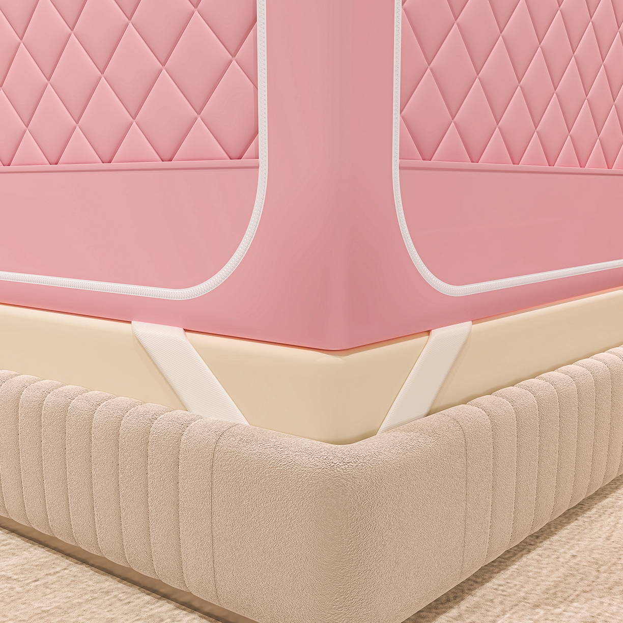 91家纺网 家纺一手货源 找家纺 浪幔纱蚊帐 2025新款纯色夹棉蚊帐 粉色