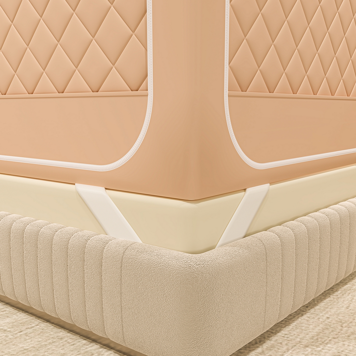 91家纺网 家纺一手货源 找家纺 浪幔纱蚊帐 2025新款纯色夹棉蚊帐 咖色