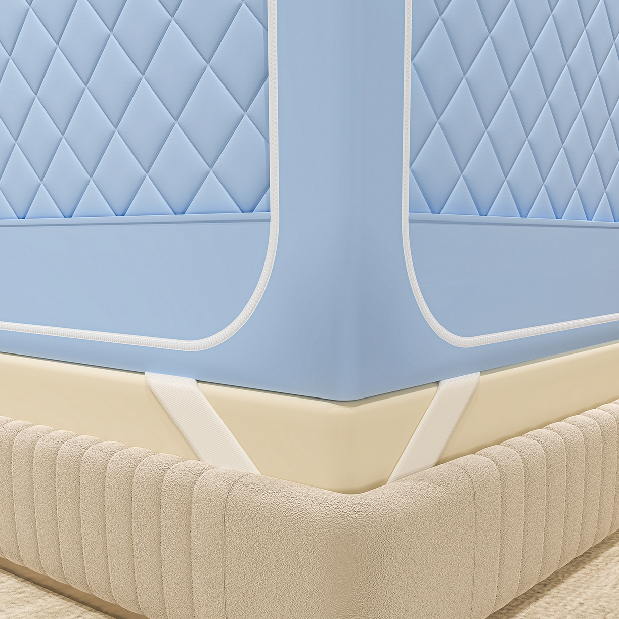 91家纺网 家纺一手货源 找家纺 浪幔纱蚊帐 2025新款纯色夹棉蚊帐 蓝色