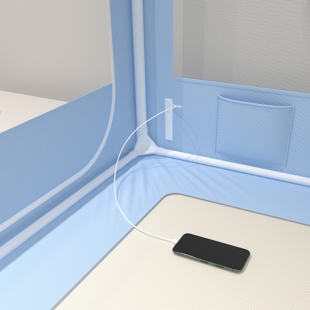 91家纺网 家纺一手货源 找家纺 浪幔纱蚊帐 2025新款纯色夹棉蚊帐 蓝色