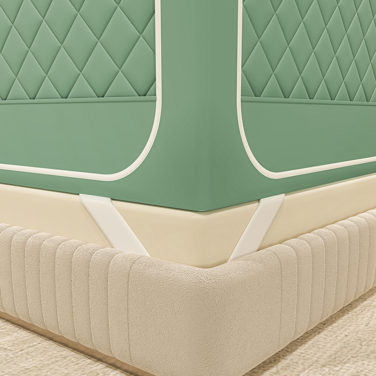 91家纺网 家纺一手货源 找家纺 浪幔纱蚊帐 2025新款纯色夹棉蚊帐 绿色