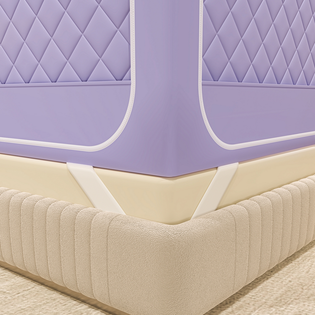 91家纺网 家纺一手货源 找家纺 浪幔纱蚊帐 2025新款纯色夹棉蚊帐 紫色