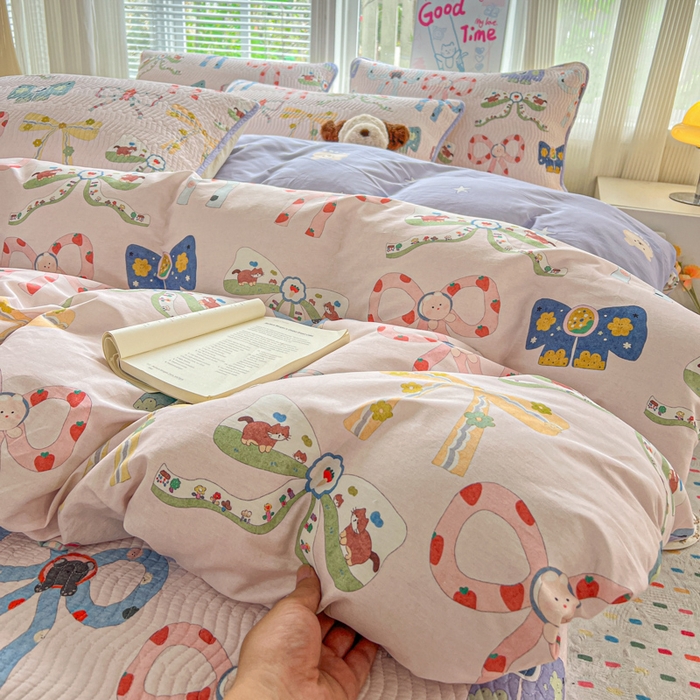 91家纺网 家纺一手货源 找家纺 羽爱家纺 2025全棉13372新疆棉花床盖四件套 蝴蝶结