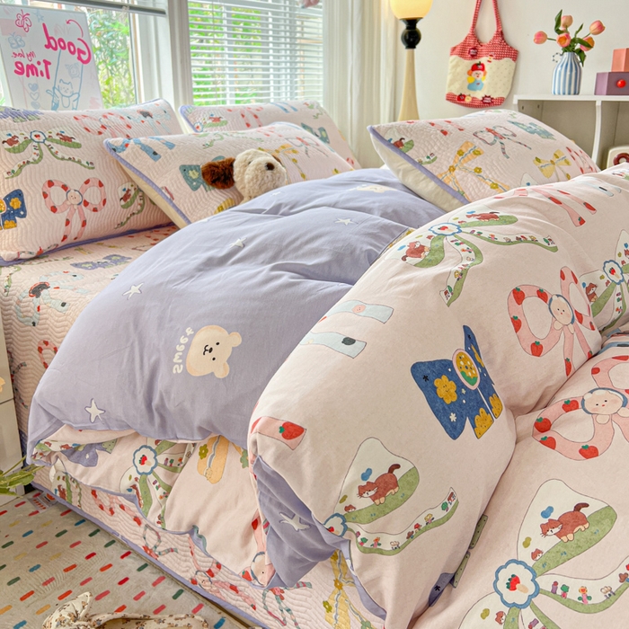 91家纺网 家纺一手货源 找家纺 羽爱家纺 2025全棉13372新疆棉花床盖四件套 蝴蝶结