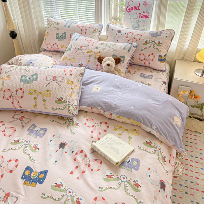 91家纺网 家纺一手货源 找家纺 羽爱家纺 2025全棉13372新疆棉花床盖四件套 蝴蝶结