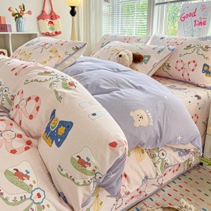 91家纺网 家纺一手货源 找家纺 羽爱家纺 2025全棉13372新疆棉花床盖四件套 蝴蝶结