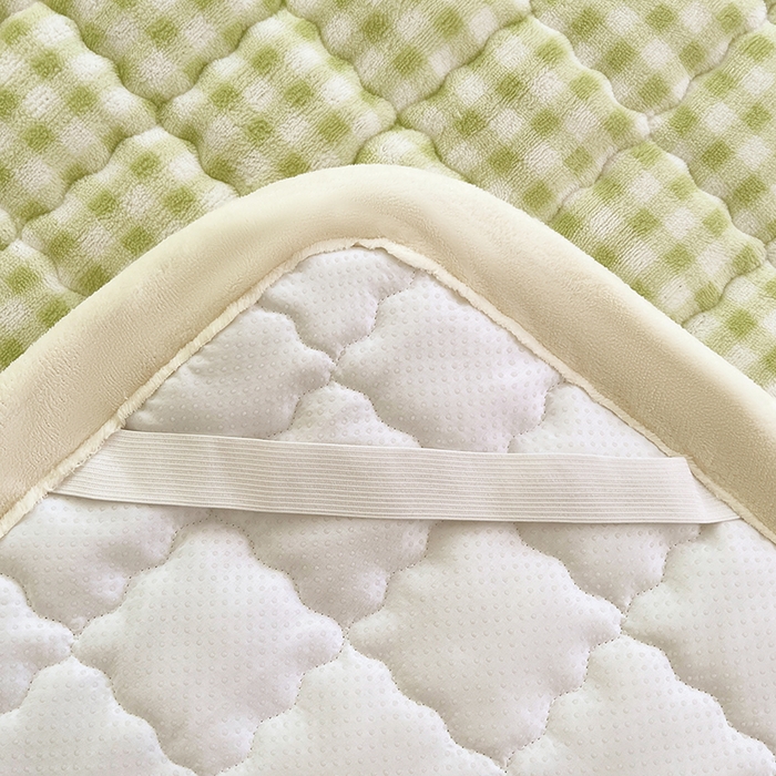 91家纺网 家纺一手货源 找家纺 三盛源 2025新款牛奶绒绗绣夹棉防滑保暖秋冬印花床护垫床褥绒床垫加厚高克重加宽包边 方格-抹茶绿