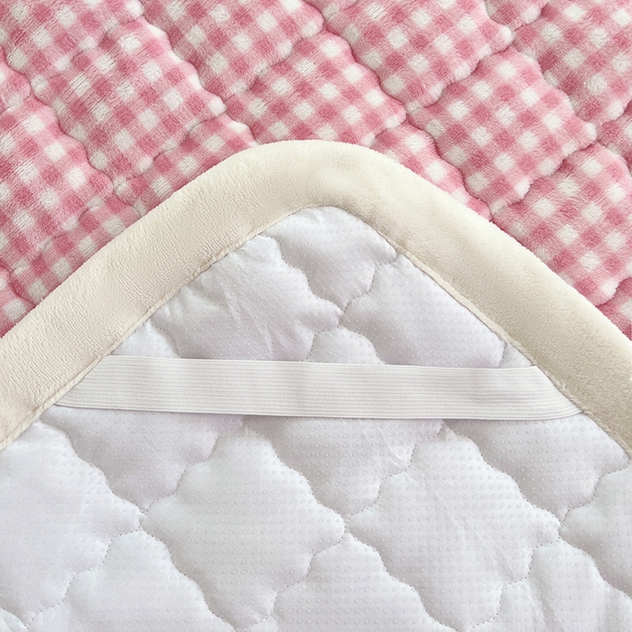91家纺网 家纺一手货源 找家纺 三盛源 2025新款牛奶绒绗绣夹棉防滑保暖秋冬印花床护垫床褥绒床垫加厚高克重加宽包边 方格-玫瑰粉