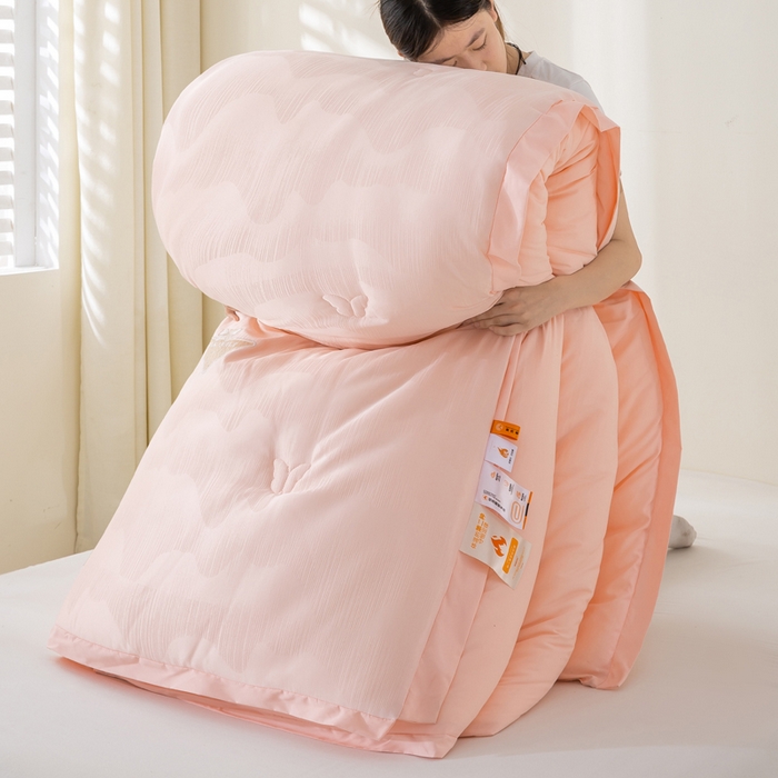 宝士康家纺 2025新款提花蝴蝶刺绣飞边冬被 被子被芯 粉色