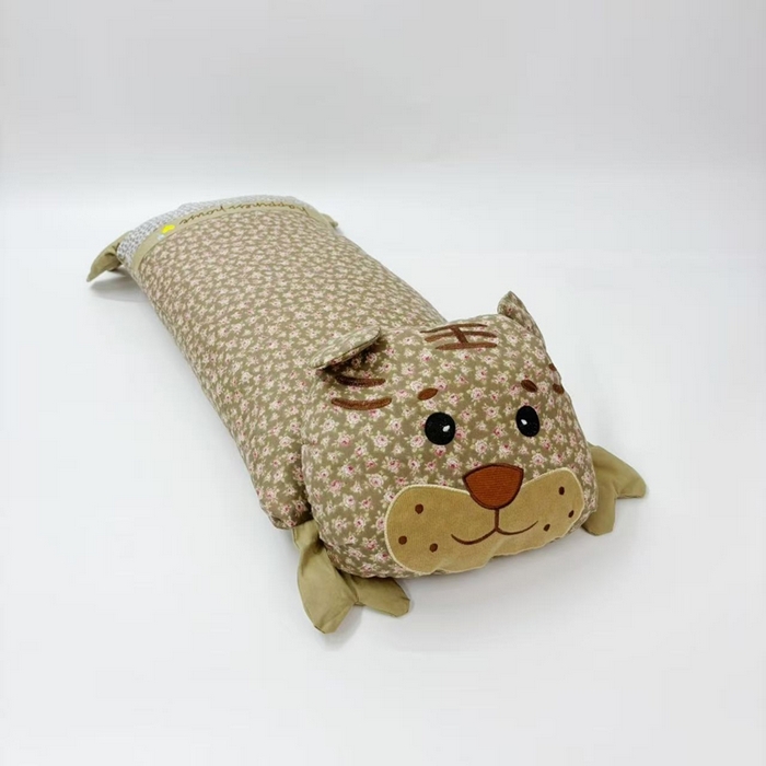 露函家居 2025新款全棉印花虎头款甜荞麦壳枕头儿童学生卡通护颈枕枕头枕芯 咖色