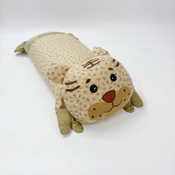 露函家居 2025新款全棉印花虎头款甜荞麦壳枕头儿童学生卡通护颈枕枕头枕芯 米色