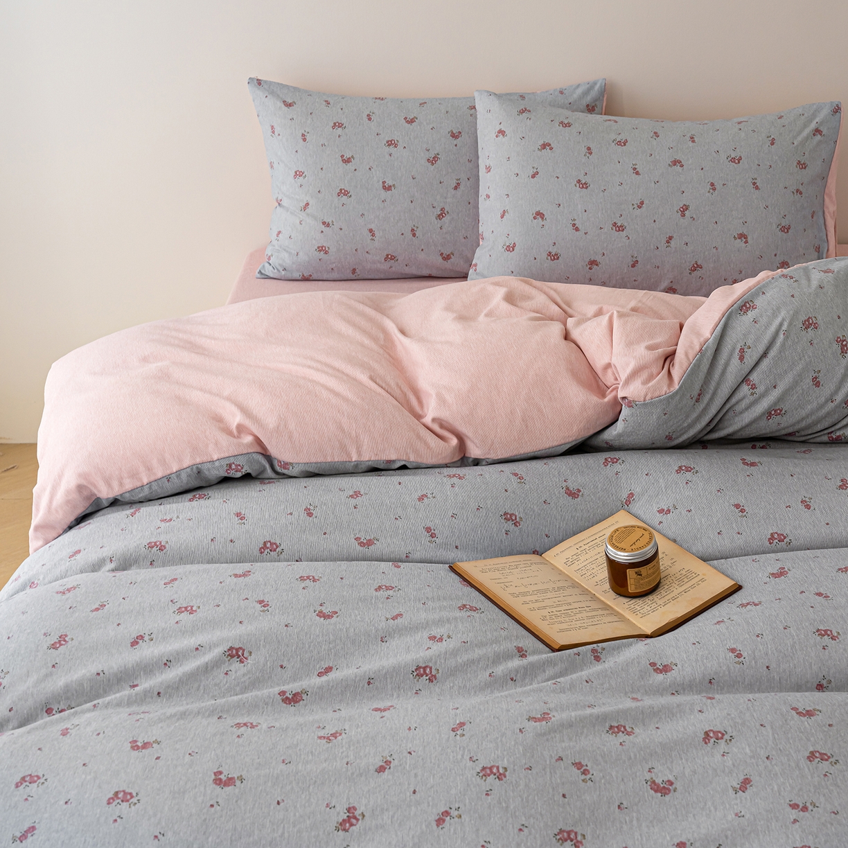 91家纺网 家纺一手货源 找家纺 竹合家纺 2025秋冬新款加厚磨毛色织暖绒系列针织四件套高克重 浣溪沙