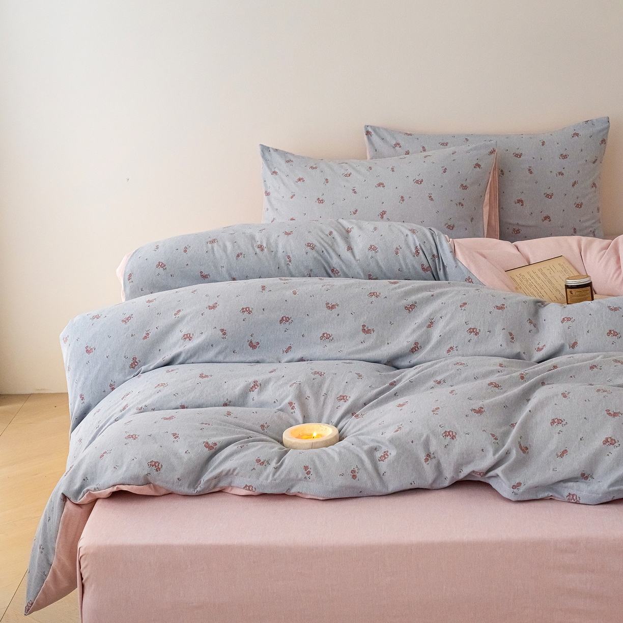 91家纺网 家纺一手货源 找家纺 竹合家纺 2025秋冬新款加厚磨毛色织暖绒系列针织四件套高克重 浣溪沙