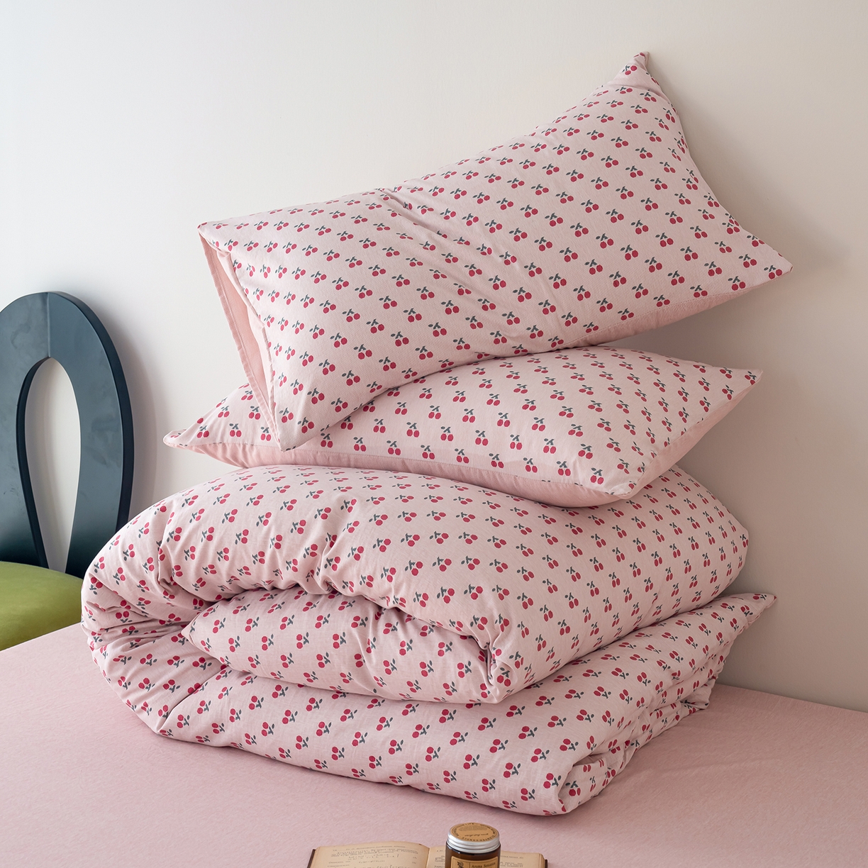 91家纺网 家纺一手货源 找家纺 竹合家纺 2025秋冬新款加厚磨毛色织暖绒系列针织四件套高克重 红樱桃