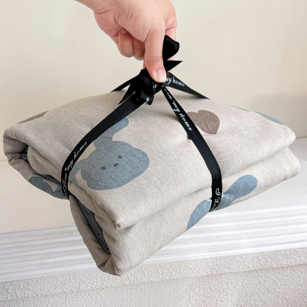 竹合家纺 2025秋冬新款加厚磨毛色织暖绒系列针织四件套高克重 爱心蓝兔