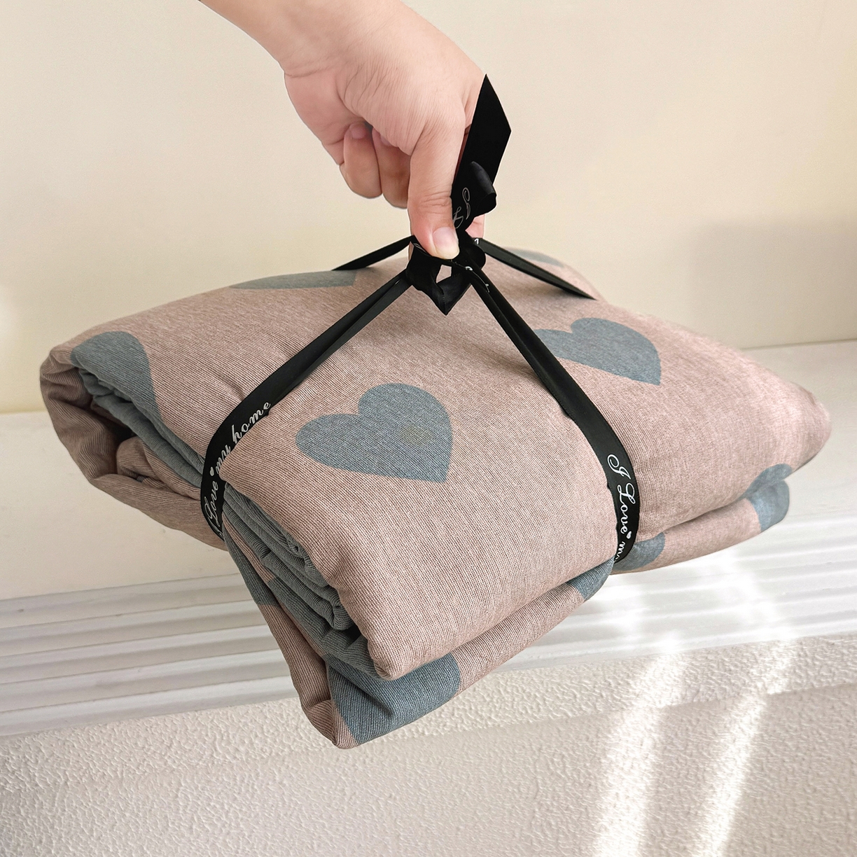 竹合家纺 2025秋冬新款加厚磨毛色织暖绒系列针织四件套高克重 大爱心粉