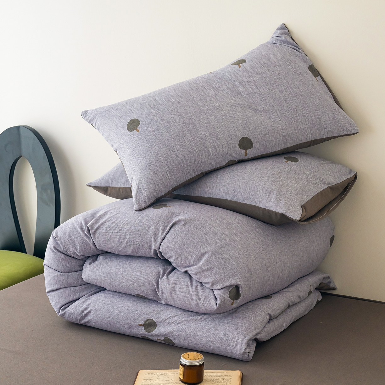 91家纺网 家纺一手货源 找家纺 竹合家纺 2025秋冬新款加厚磨毛色织暖绒系列针织四件套高克重 蘑菇森林