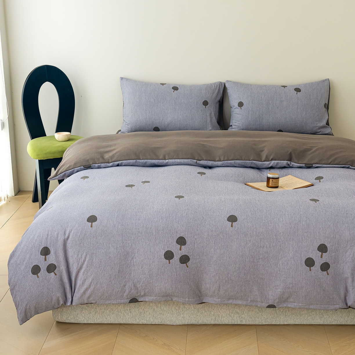 91家纺网 家纺一手货源 找家纺 竹合家纺 2025秋冬新款加厚磨毛色织暖绒系列针织四件套高克重 蘑菇森林