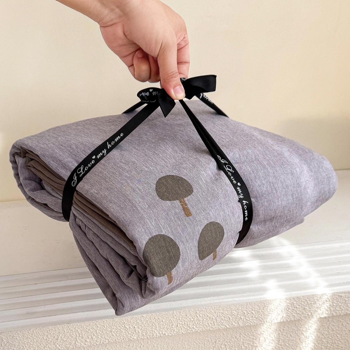 竹合家纺 2025秋冬新款加厚磨毛色织暖绒系列针织四件套高克重 蘑菇森林