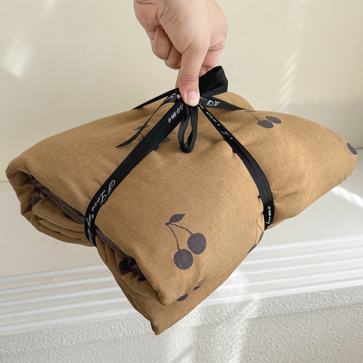 竹合家纺 2025秋冬新款加厚磨毛色织暖绒系列针织四件套高克重 樱桃卡其