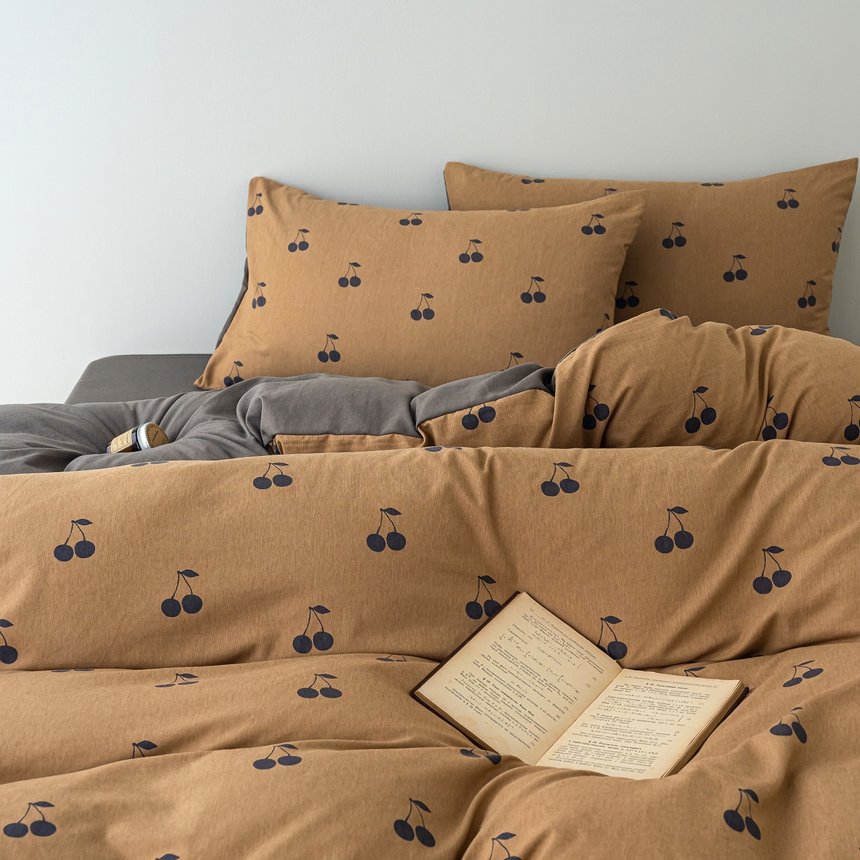 91家纺网 家纺一手货源 找家纺 竹合家纺 2025秋冬新款加厚磨毛色织暖绒系列针织四件套高克重 樱桃卡其