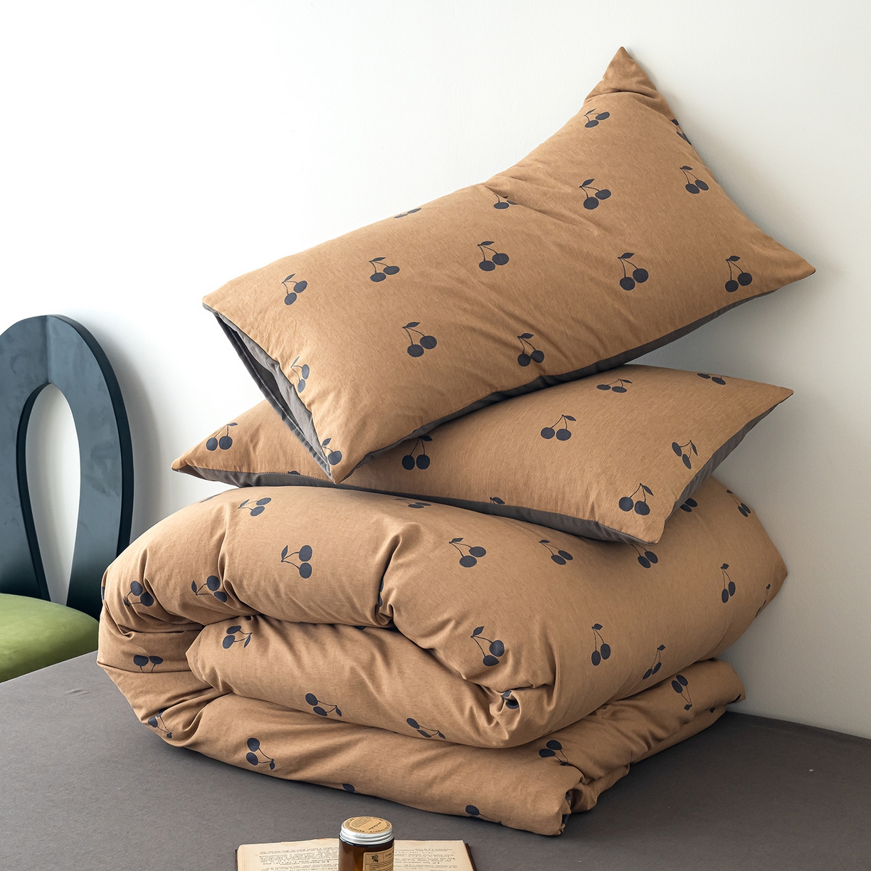 91家纺网 家纺一手货源 找家纺 竹合家纺 2025秋冬新款加厚磨毛色织暖绒系列针织四件套高克重 樱桃卡其